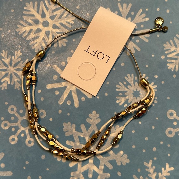 LOFT Gold Jewelry Set, Multi Layered Necklace, Hoop Earrings, & Beaded Bracelet - Picture 8 of 16